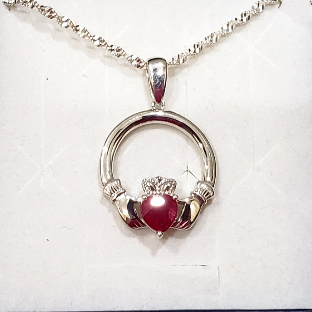 Ruby Claddagh Pendant in Platinum over 925 Sterling Silver 1.75 cts 20 in chain